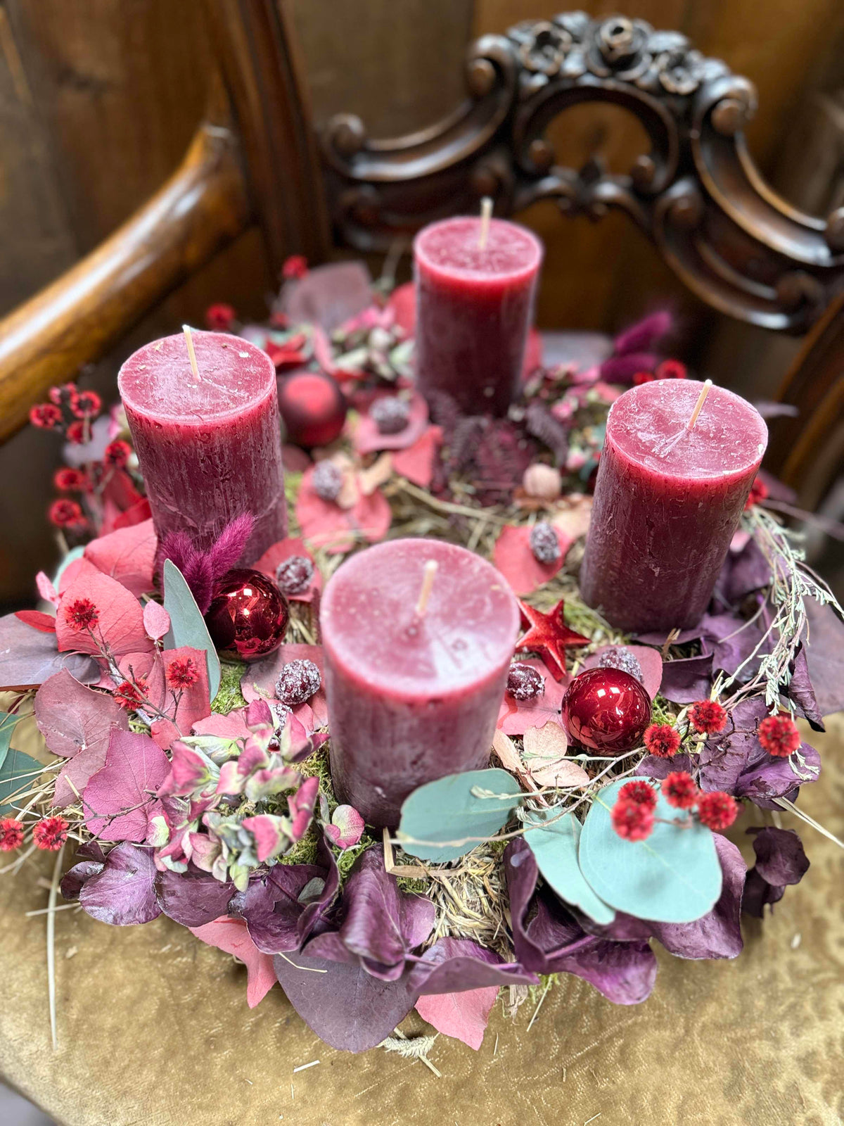 Advent Wreath Berry Velvet – Bordeaux Candles & Dried Flowers