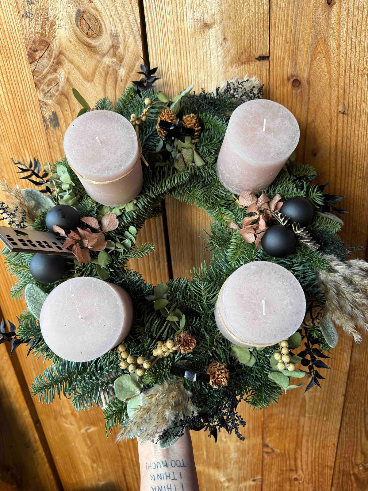 Adventskranz Modern Rosé - Eukalyptus & Naturmaterialien