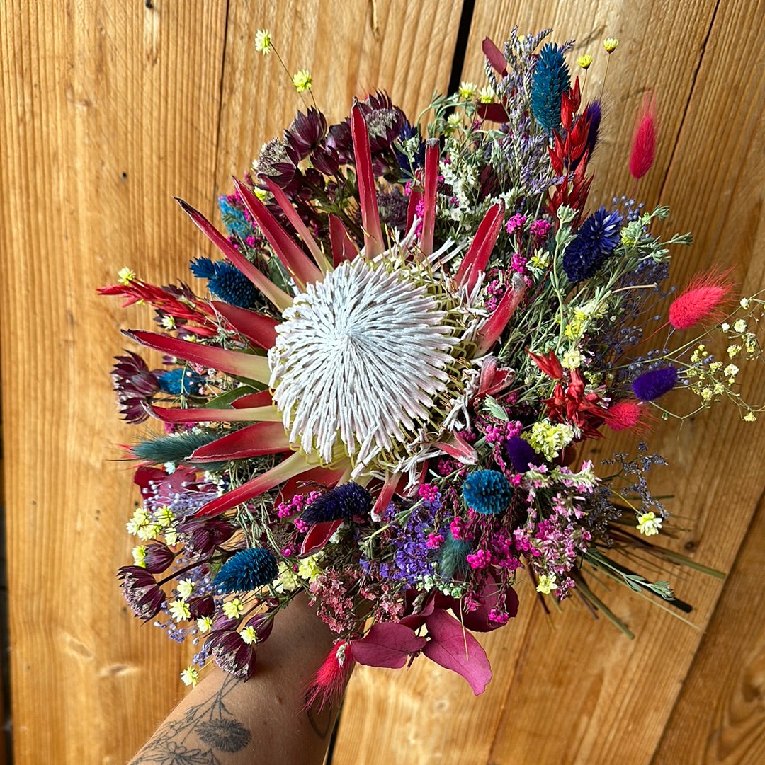 Trockenblumenstrauß Protea Farbexplosion Boho Chic