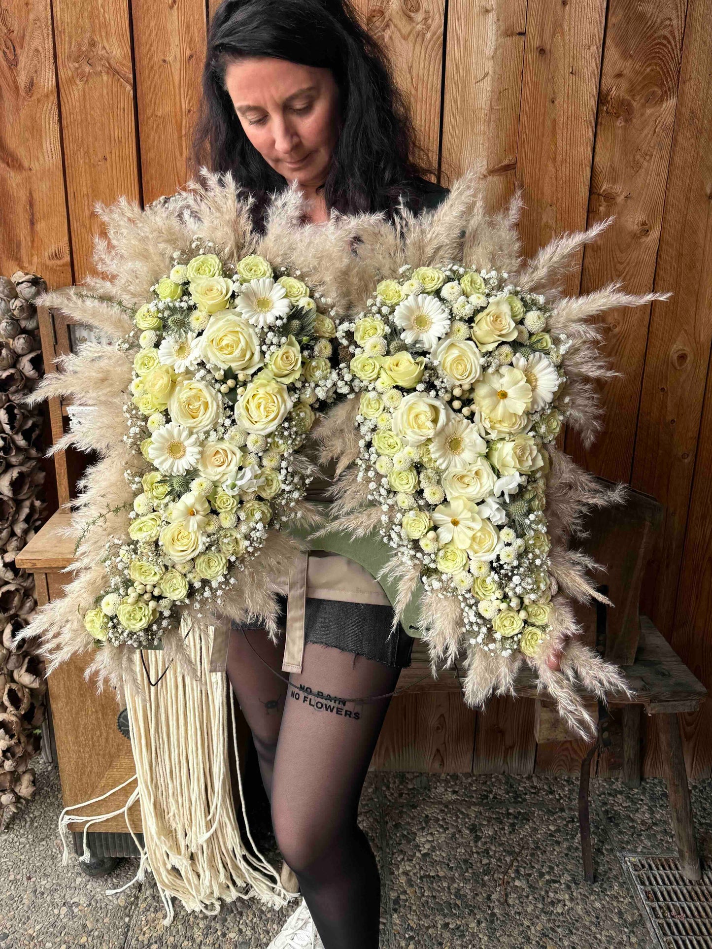 Angel Wings with White Roses & Pampas Grass (Only Pickup)