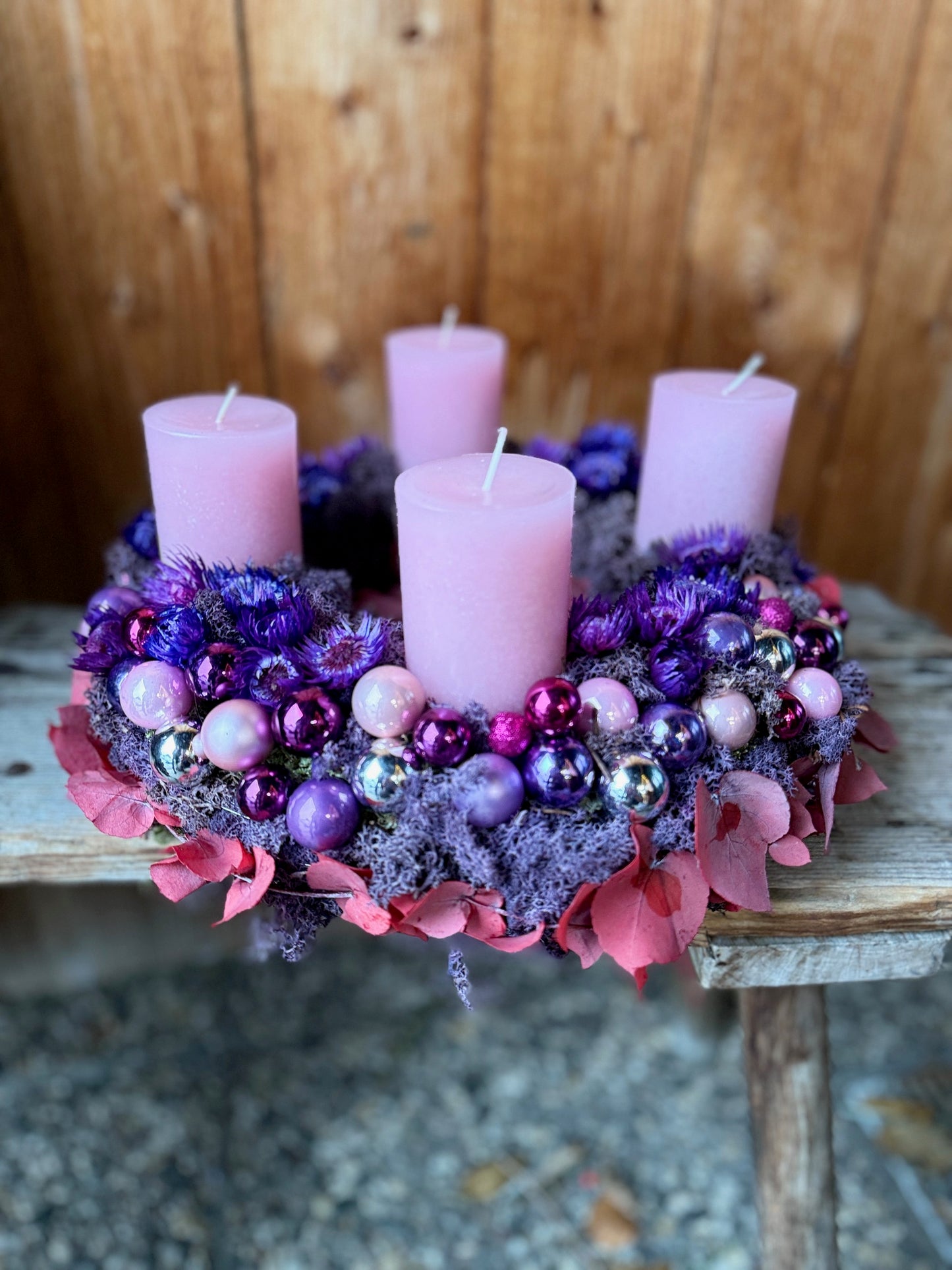 Adventskranz Pink Velvet Glow – Rosa & Violett Luxuskranz handgefertigt