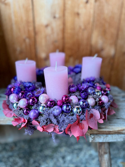 Adventskranz Pink Velvet Glow – Rosa & Violett Luxuskranz handgefertigt