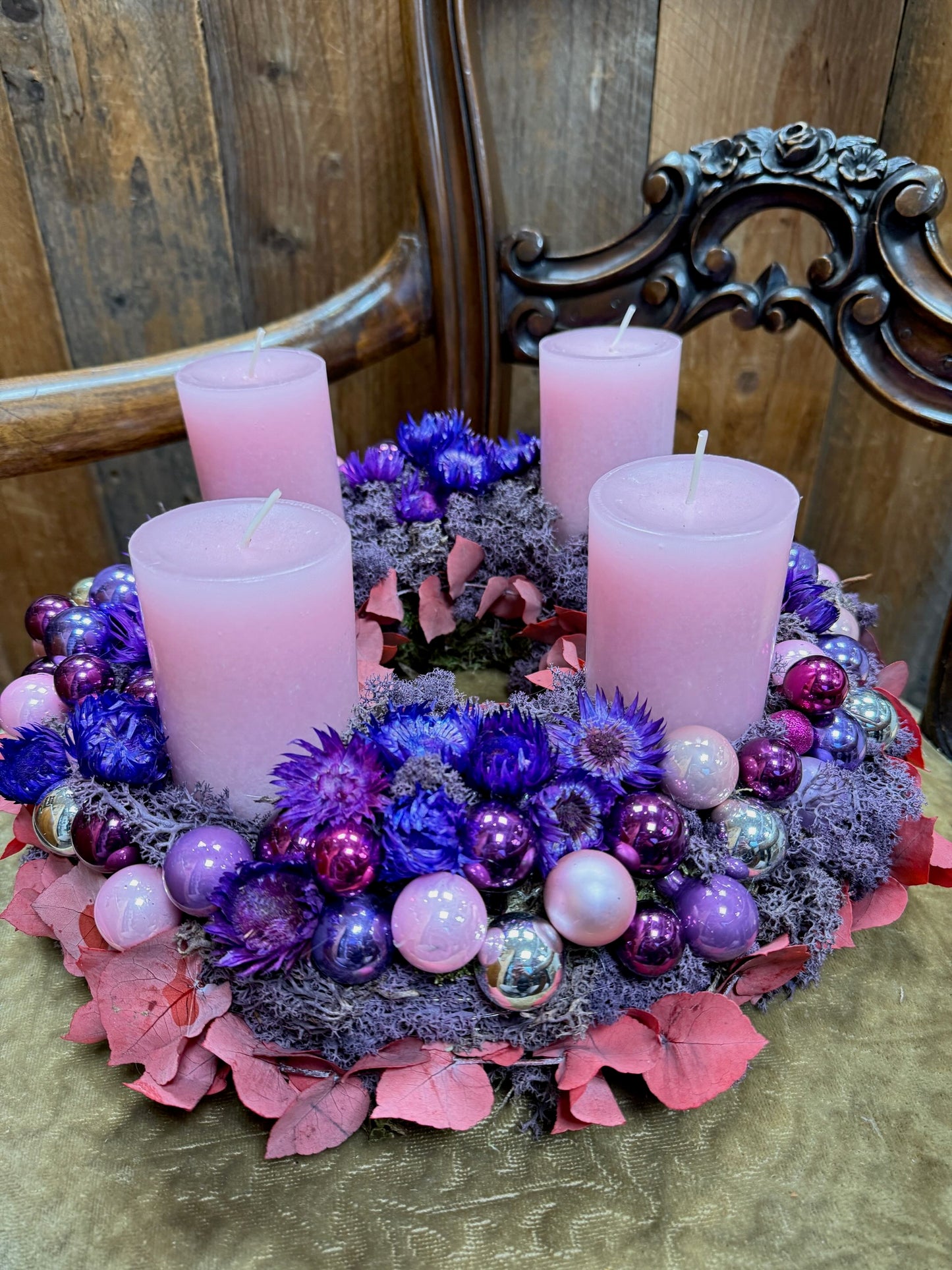 Adventskranz Pink Velvet Glow – Rosa & Violett Luxuskranz handgefertigt