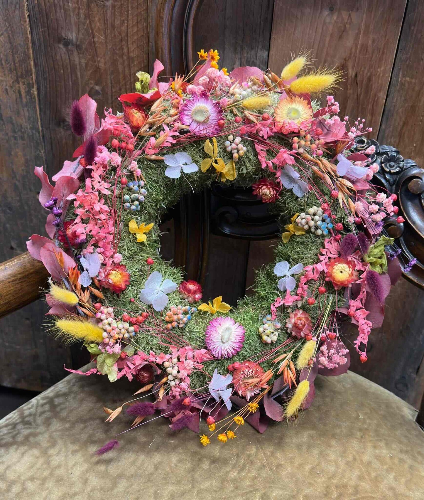 Handmade Spring Wreath with Dried Flowers & Colorful Accents