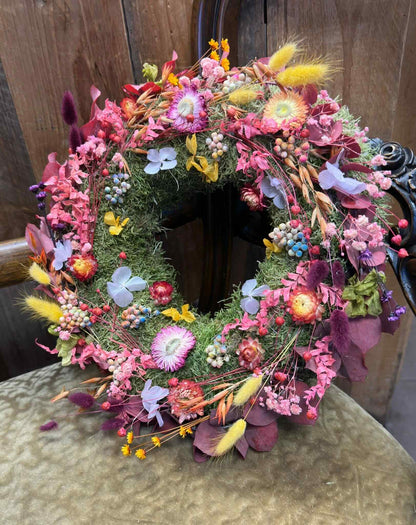Handmade Spring Wreath with Dried Flowers & Colorful Accents