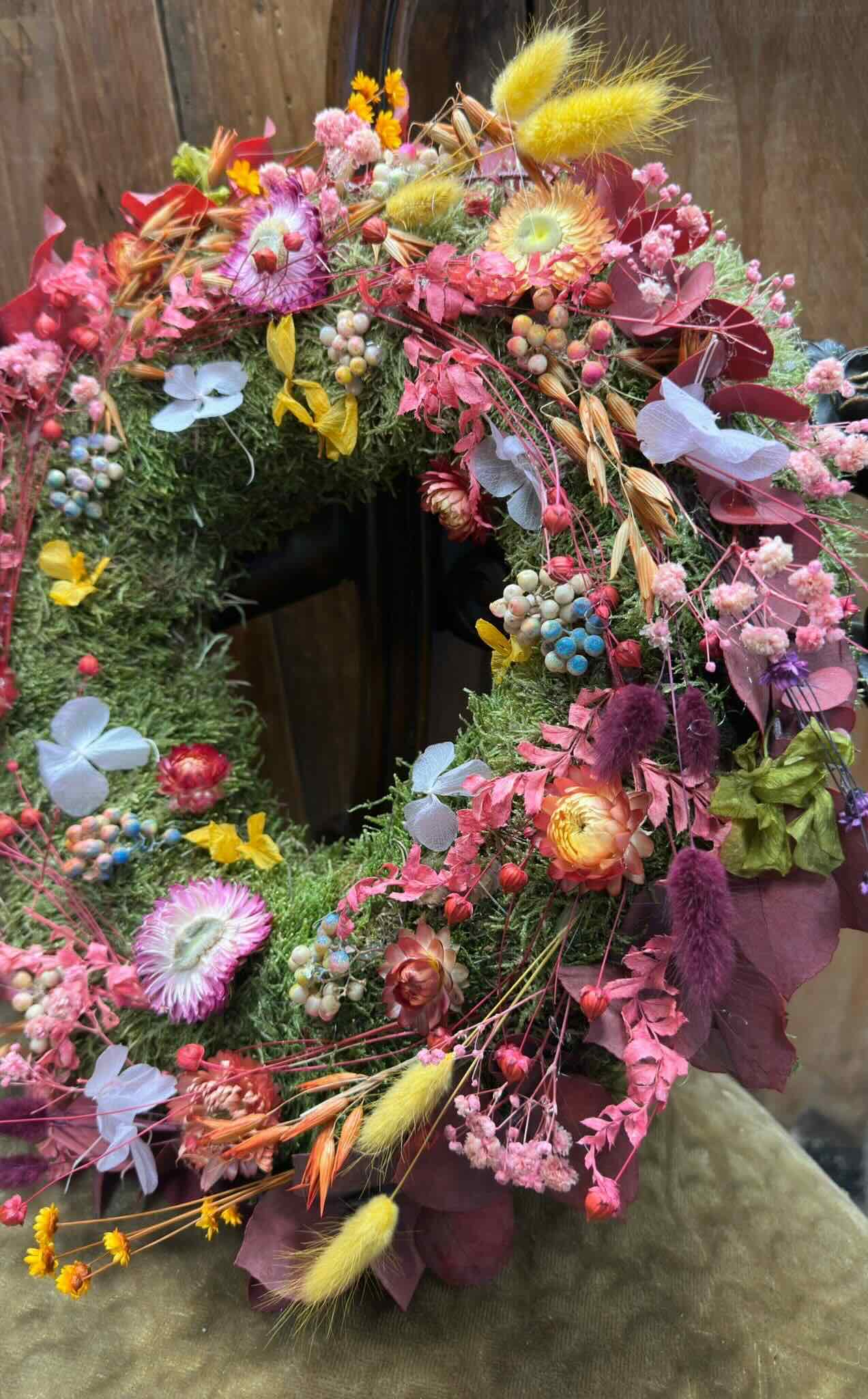 Handmade Spring Wreath with Dried Flowers & Colorful Accents