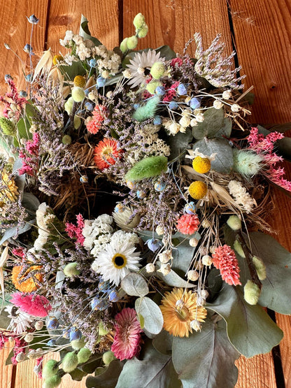 Spring Wreath with Dried Flowers, Eucalyptus & Wildflowers